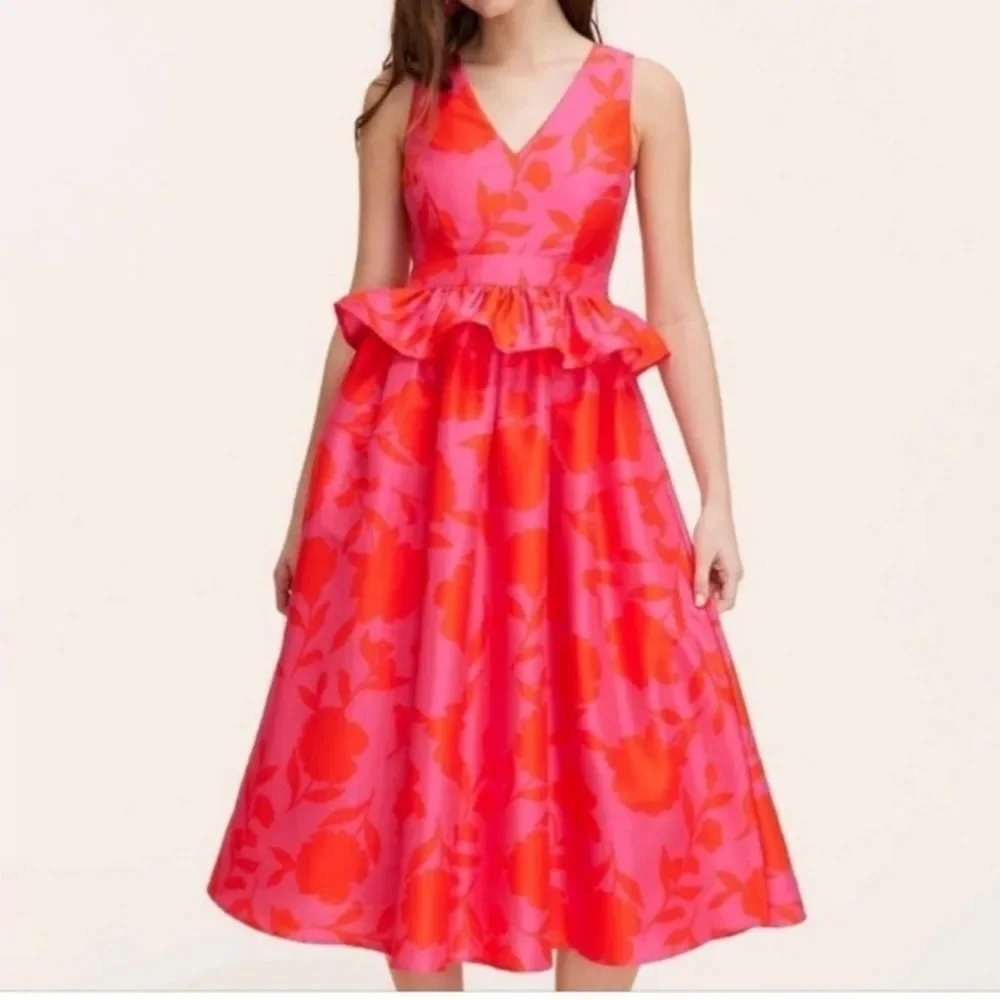 Women’s Kate Spade x Target Rose Peplum Pink Midi Dress V-Neck Size 00 NWOT